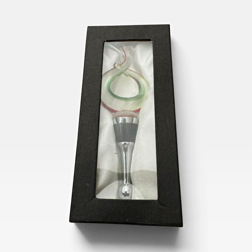 Ganz Bella Casa Decorative Art Glass & Metal Bottle Stopper Multicolor Swirl